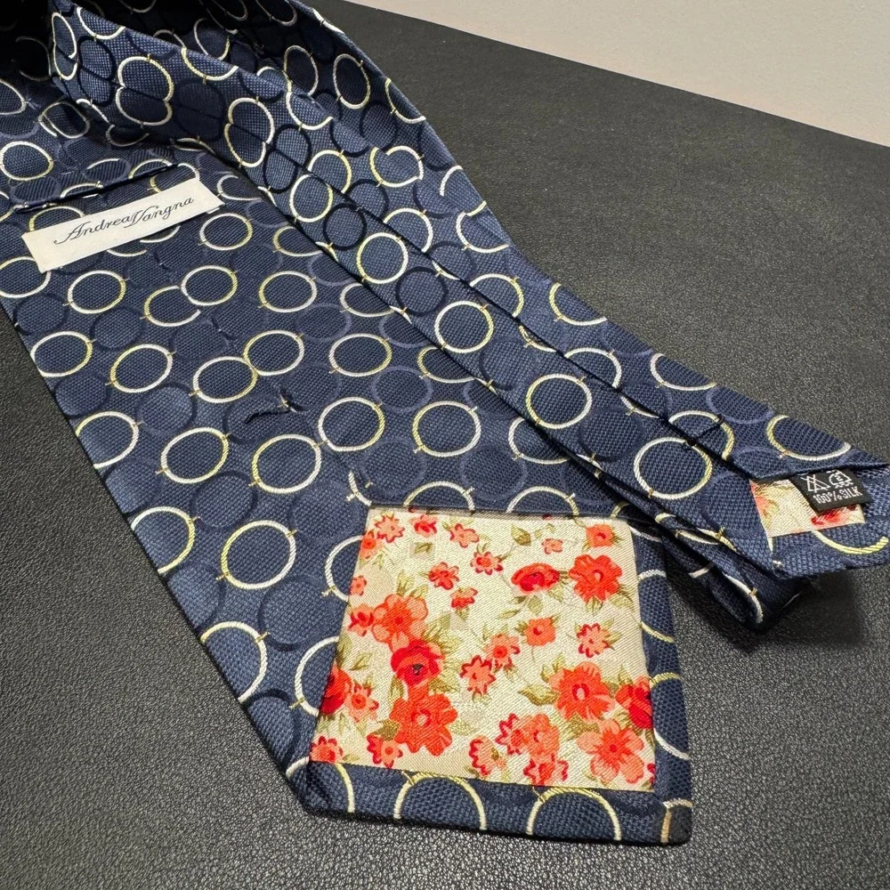 Andrea Visconti Tie Blue Geometric‎ Circle Jacquard Textured 100% Silk Designer
